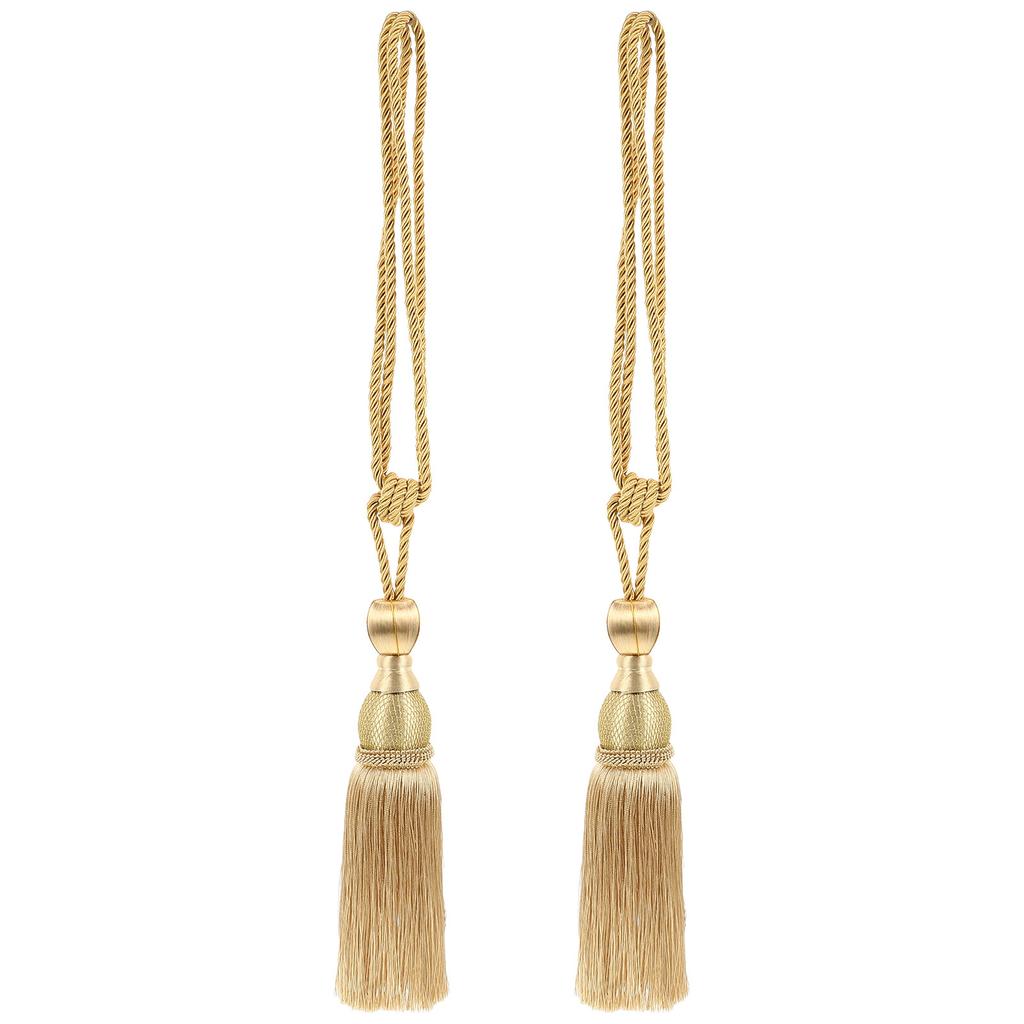 2Pcs Gold Curtain Tiebacks Tassel Trim Handmade Braided Chainette Decorative Holdbacks for Living Room Bedroom Balcony Drapery