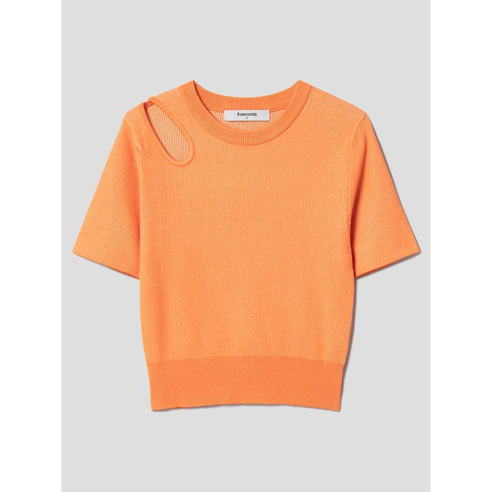 8SECONDS Off-Shoulder Ribbed Knit Orange