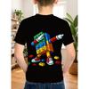 Boys Crew Neck Short Sleeve T-Shirt with Building Blocks Cartoon Robot Print
