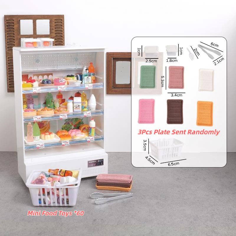 1/12 Scale Dollhouse Miniature Refrigerator Realistic Kitchen Display Furniture with Tiny Food Accessories for Kids Play
