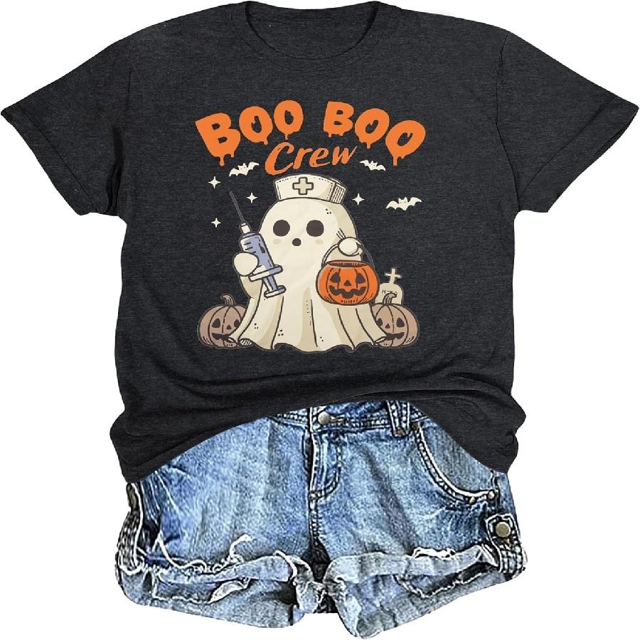 Футболки «Команда Бо-Бо» Милые футболки с призраком-медсестрой для женщин Хэллоуинские футболки для медсестер Забавные топы с жуткими принтами S