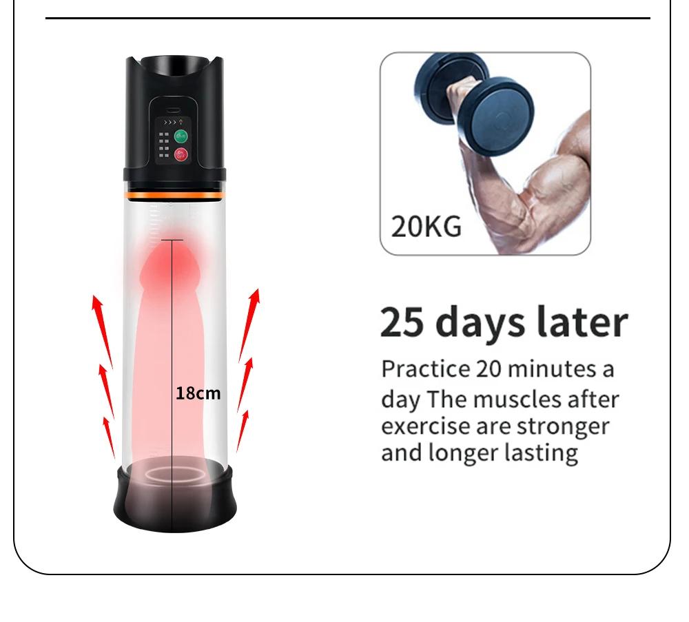 Mužská pumpa na penis Vakuová pumpa pro muže Automatická penis Extender Enhancer Mužská masturbátor Penis Trainer Tool pro dospělé sexuální hračka pro muže