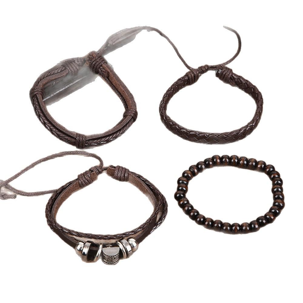 Men's Retro Brown Multilayer Leather Bracelet - Punk Distressed Design