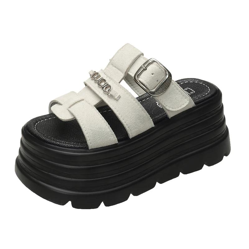 Moda 8CM Verão Plataforma Alta Sandálias Femininas Salto Anabela Chinelos Moda Novo Praia Exterior Sandálias Chunky Conforto Casual Slides Mulher