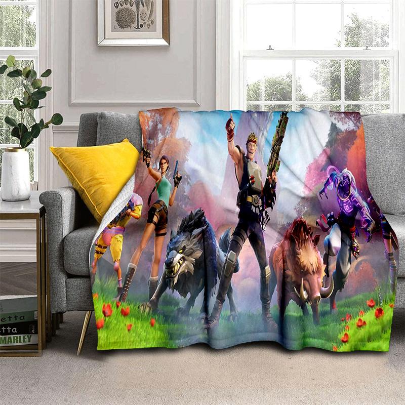3D F-Fortnites Cartoon Game Flannel Blanket Soft Warm Throw Blanket for Bedroom Living Room Bed Travel Camping Picnic Gift