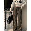 Spodnie damskie z szerokimi nogawkami w panterkę w stylu vintage Pantalon damskie z wysokim stanem proste dżinsy Y2k Casual Fashion koreańskie spodnie jeansowe