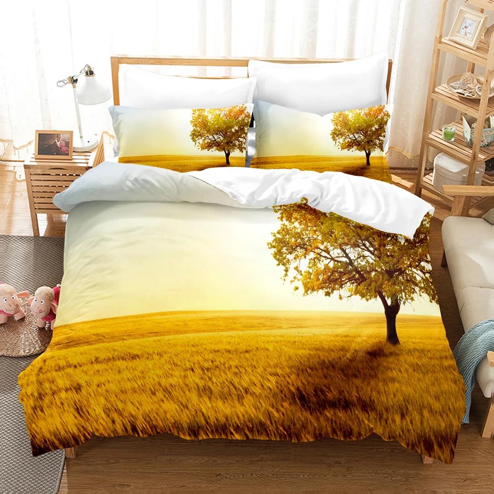 Forest Soft Duvet Cover Set,Forest Featuring Shaded Tres Dreamy Wodlplus Scene,2/3pcs Nature Scenery Beding Set Quen Sized Dimensions,Gren Brown
