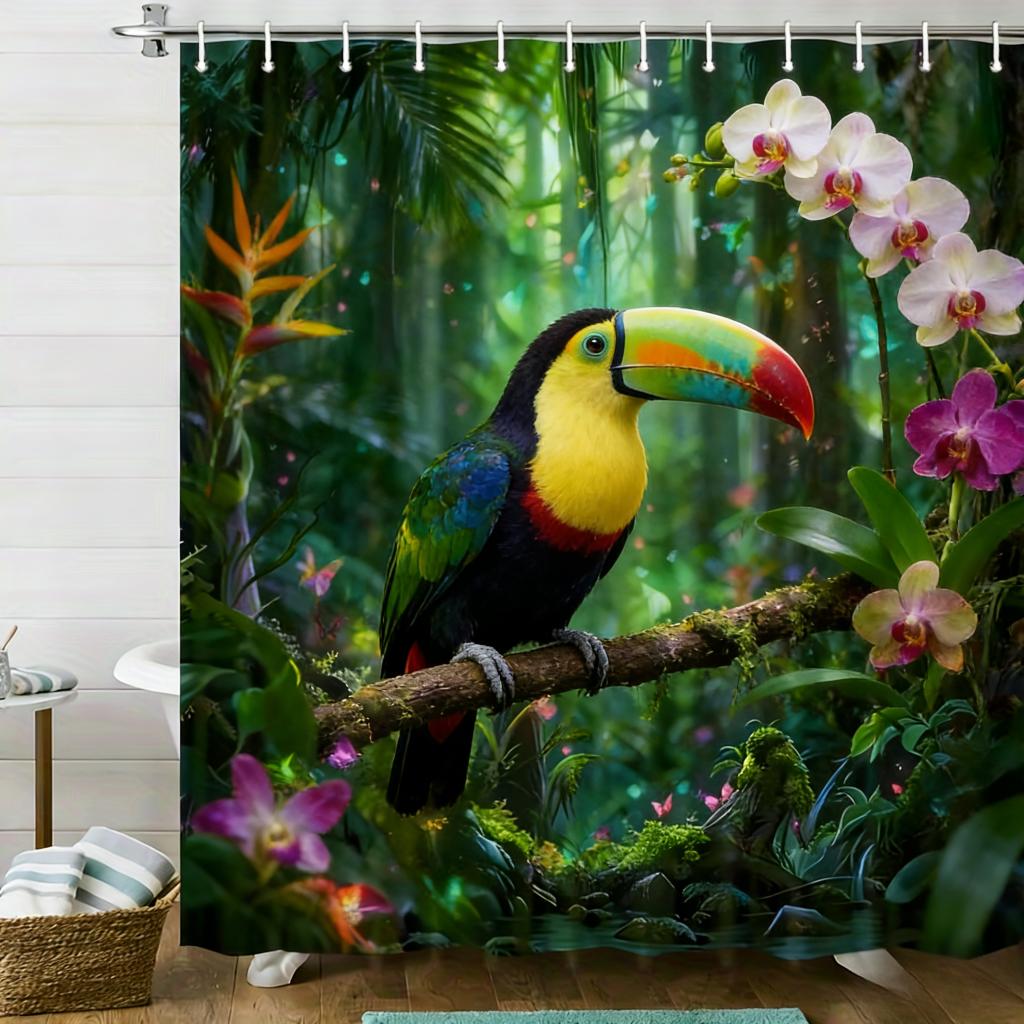 

3D Glowing Tropical Fish Coral Reef Underwater Shower Curtain - Waterproof Polyester Bathroom Decor W60H190(CM)-1 Pcs