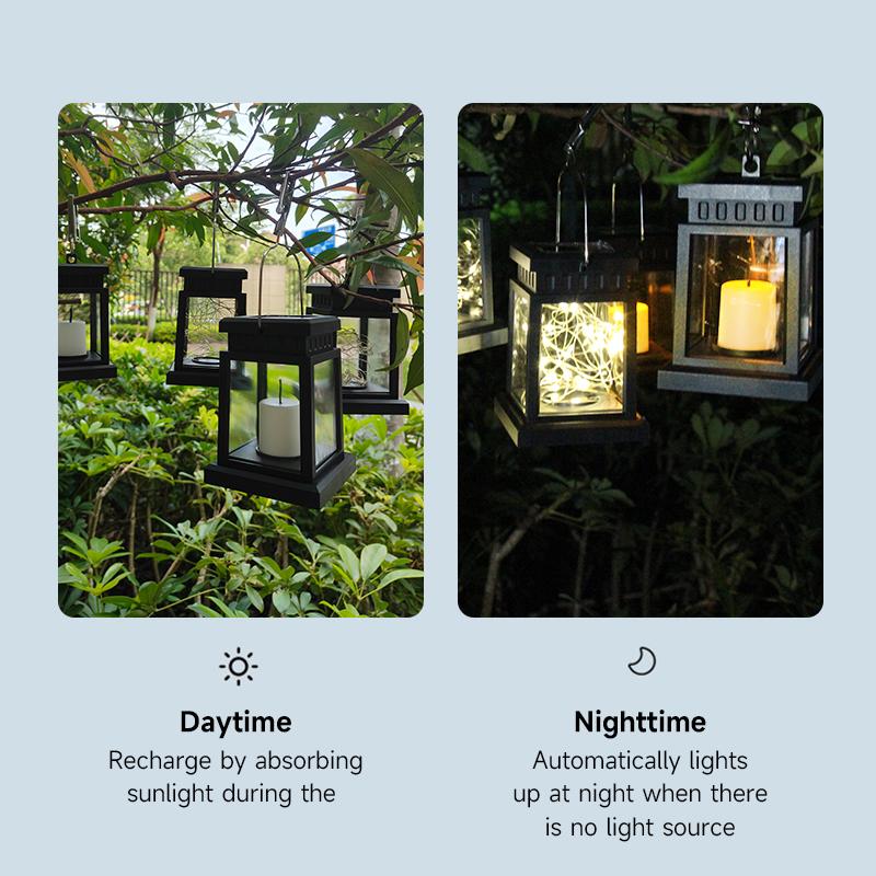 Hanging Flickering Solar Lights Star/Candle Garden Decoration Lantern Waterproof Landscape Yard Lights Terrace Lamp with Hook