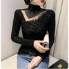 Spring Autumn Classic Women Turtleneck Long Sleeved T-Shirt Fashion Sexy Hot Diamonds Tees Elastic Slim Girl Tops Blouse