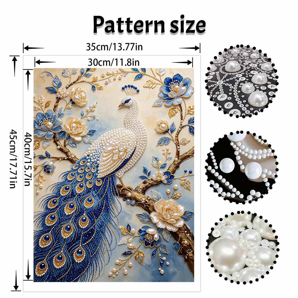 Peacock Pearl Kit 5D DIY Round Rhinestone Art for Adults Relaxing Handmade Wall Decor National Day Gift Frameless