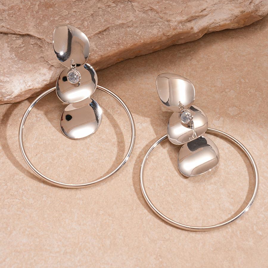 Iron irregular round silver needle earrings simple niche earrings