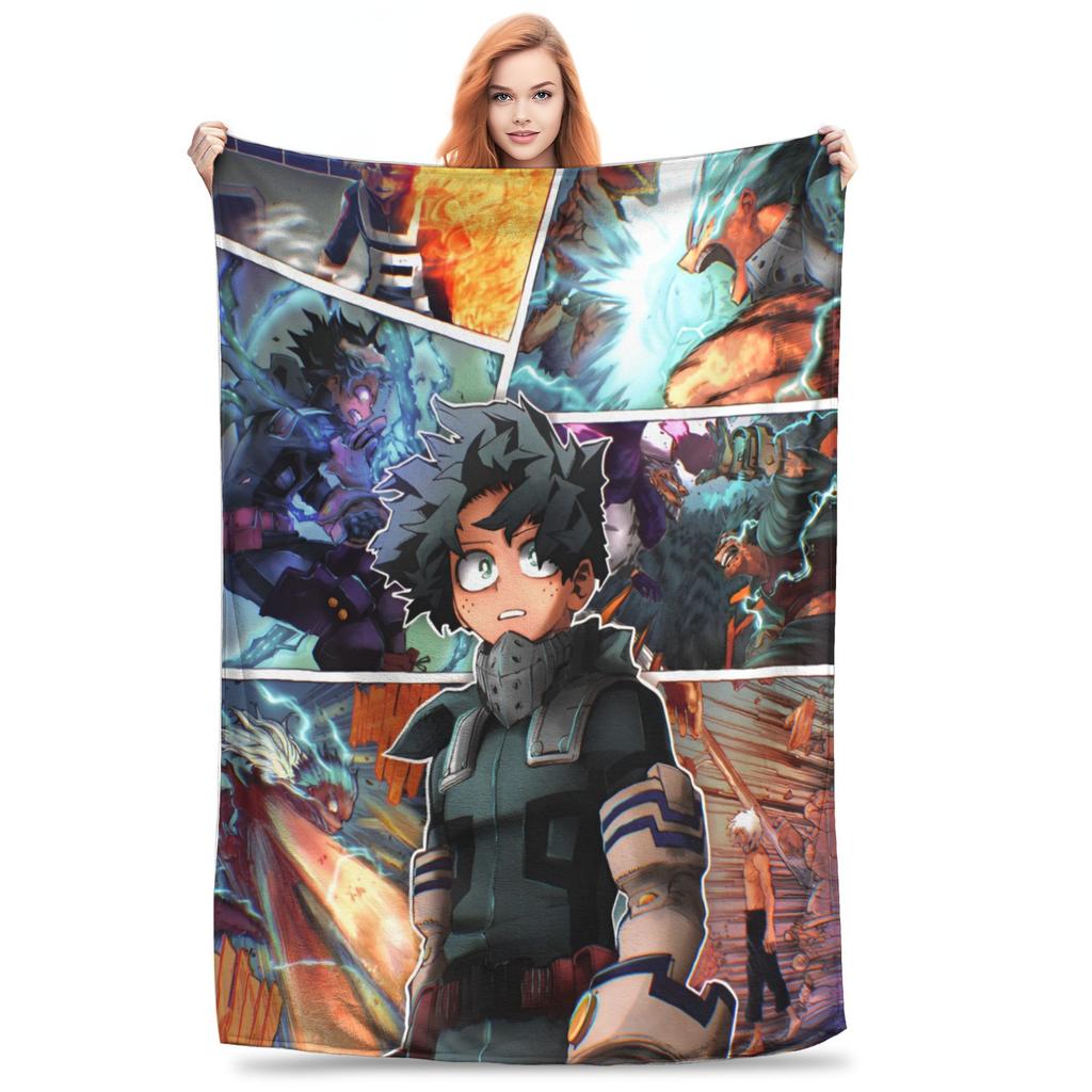 Izuku Midoriya Manga Collage Blanket My Hero Academia Manga Anime Flannel Warm Throw Blanket for Bedspread