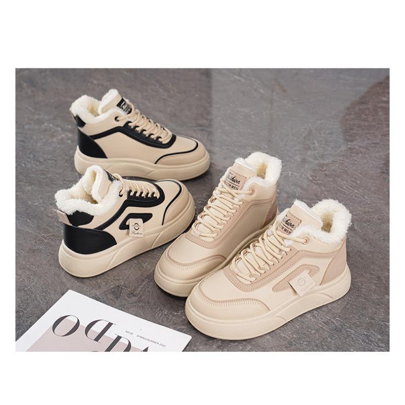Women Korean Style Fleece Lined Thick Sole Warm High Top Casual Sneakers