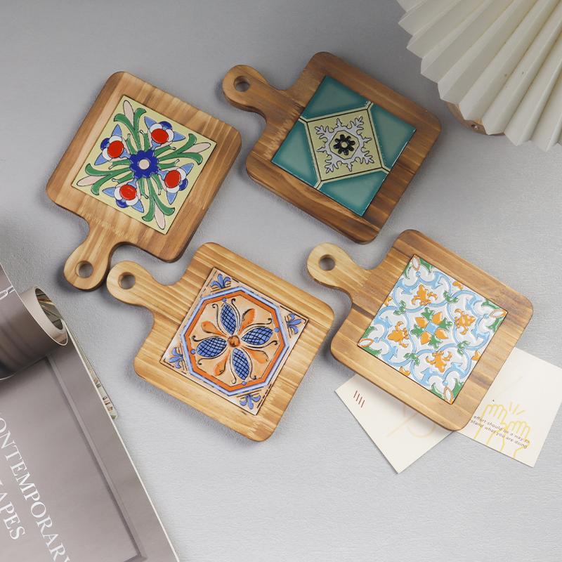 European-Style Wood-Patterned Ceramic Heat-Resistant Mats High-Temperature Resistant Kitchen Placemats Insulated Pot Mats