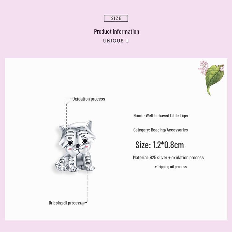 Yinziyun S925 Silver Little Tiger Bead - DIY Cute Animal Bracelet Charm SCC1573