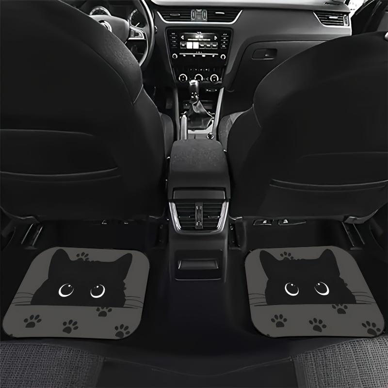 Car Floor Mats, Cute Black Cat Car Floor Mats, Charming Cat Printed Anti Slip Mats with Big Eyes, Universal Car Floor Mats