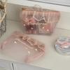 Cute Ruffle Love Embroidery Mesh Makeup Bag, Lightweight Portable Travel Cosmetic Storage Pouch