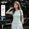 MJ STYLE Women's Solid Color Slim Fit Round Neck Short Sleeve T-Shirt