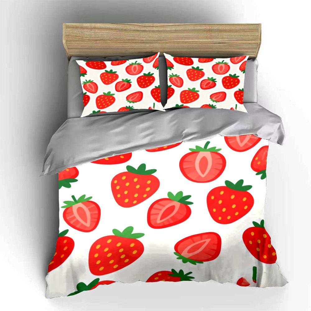 Strawberry Pattern Three-Piece Set Soft Comfortable Duvet Cover Bedding Set Included 1*Duvet Cover & 2*Pillowcases, Gift