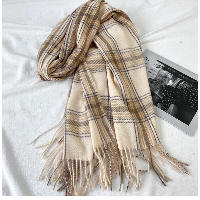 Wollschal für Damen Herren Britischer Stil Tartan Karo Kaschmirschals mit Quaste Weiblich Winter Warm Nackenschal Schal