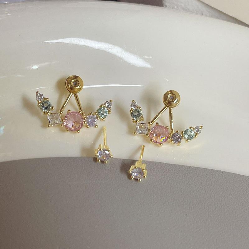 Korean Style Colorful Zircon Arc Earrings Studs - Trendy Spring Fashion for Women
