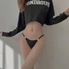 Thin Strap Iron Ring Ice Silk Seamless Panties with Adhesive, Solid Color Low Waist Women's Triangle Panties
