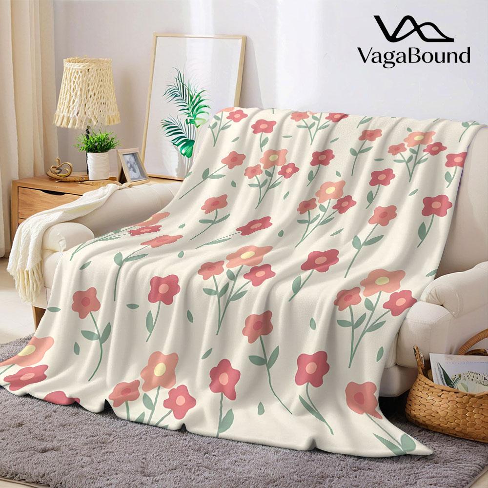 Vintage Blush Simple Floral Flannel Blanket Warm Soft Halloween Christmas Decorative Couch Warm Cozy All-Season Gift