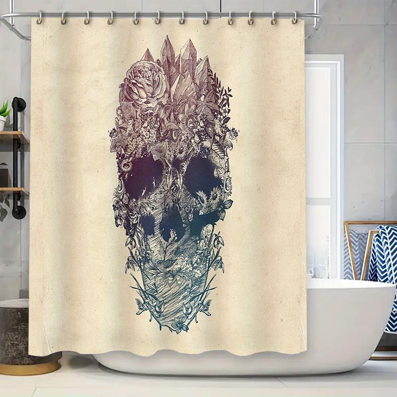 

Floral Gothic Shower Curtain Vintage Dark Academia Nature Botanical Tapestry Home Decor Bathroom Set Skull Art Wall Hanging W60H190(CM)-1 Pcs