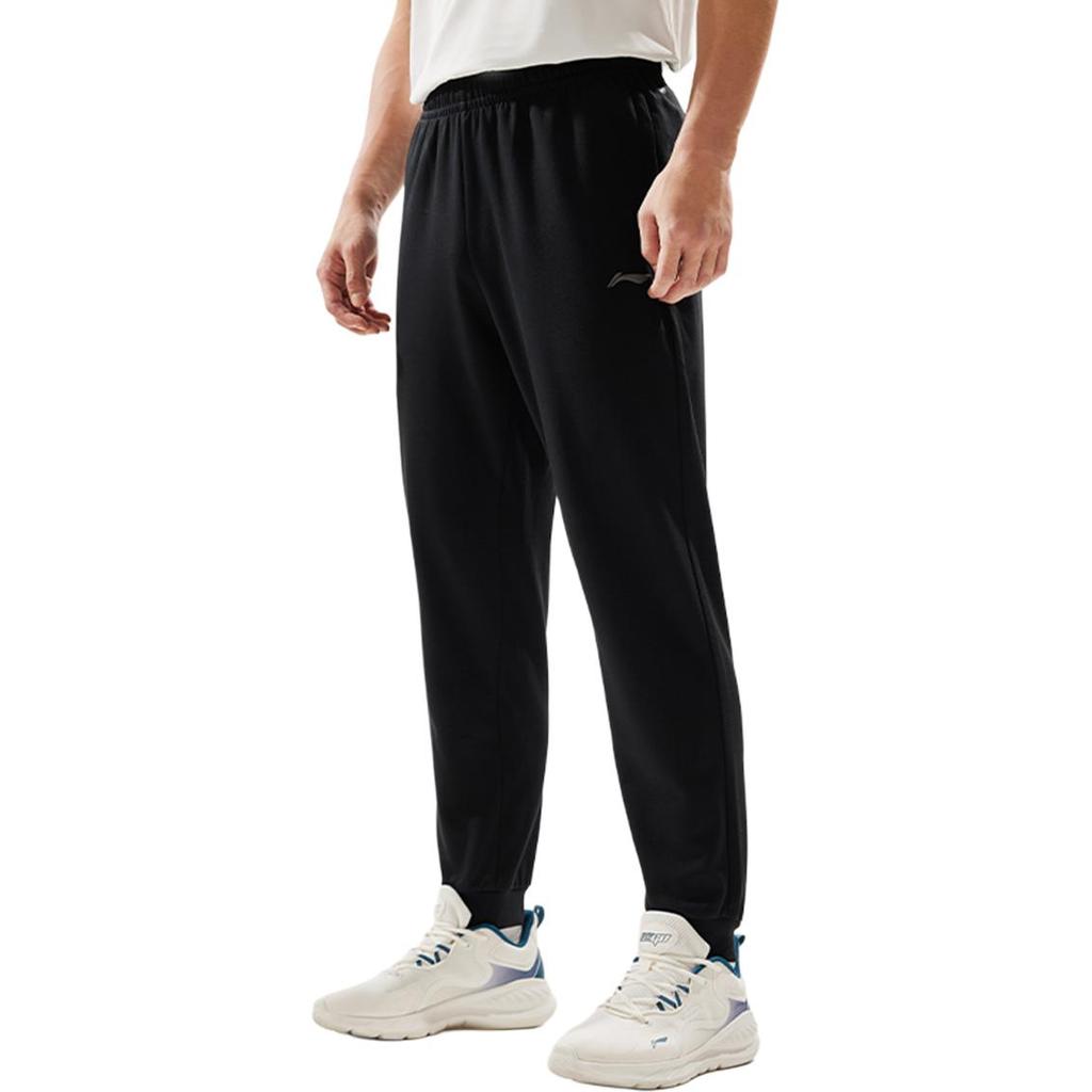 Li Ning Fitness Series Solid Color Comfortable Quick-Dry Knitted Sports Pants Men Bottoms Black AKLU147-1