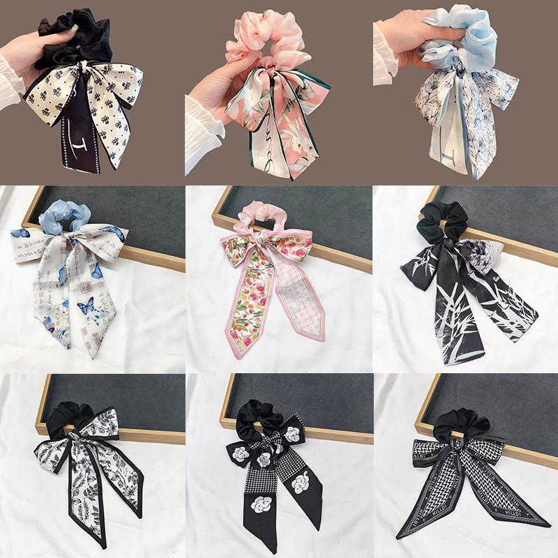 Printed Bow Hair Rope Elegant Ribbon Ponytail Hair Band For Women Sweet Rubber Band Hair Ring Fashion Headdress Hair Accessories