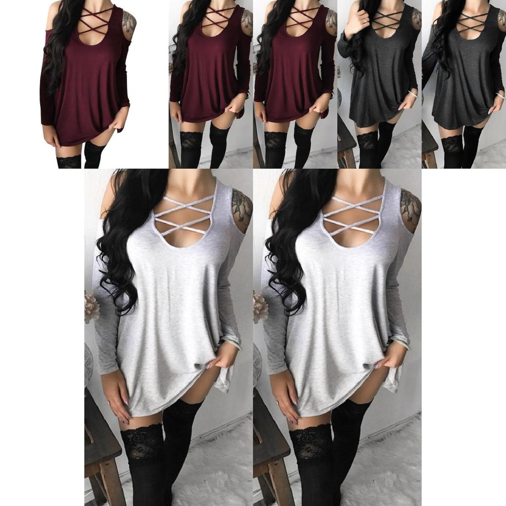 Summer Womens Fashion Sexy Off Shoulder Bandage Blouse Long Shirt Tops Sleeve