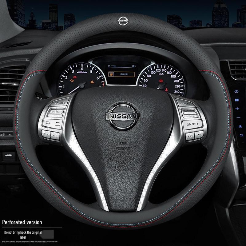 Genuine Leather Steering Wheel Cover for Nissan Teana 14th Gen, Sylphy, Classic Tiida, Sunny, Bluebird, Qashqai, X-Trail