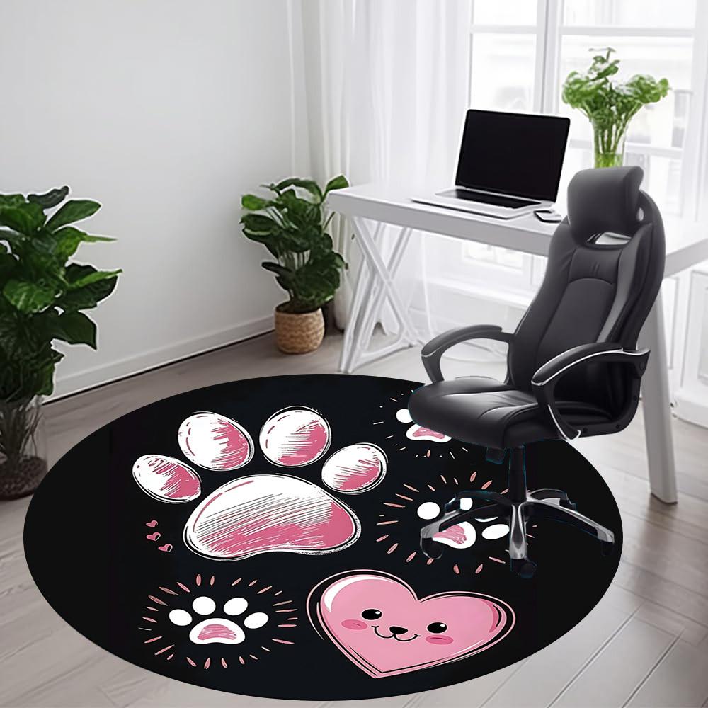 1PC Paw Prints Heart Office Round Area Rug, Indoor Mat Suitable ForOffice, Under Office Chairs Bedroom Living Room Home Decor, Room Deco F165
