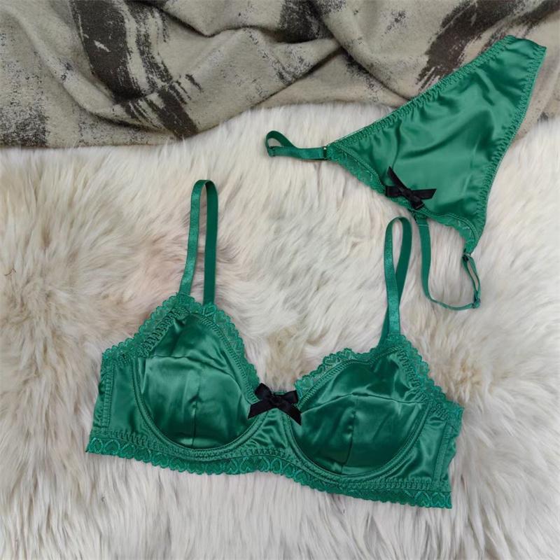 French Ice Silk Underwear Set for Women Sexy Ultra Thin Push Up Bra Set High Quality Comfort Lingerie Brassiere and Thongs Sets
