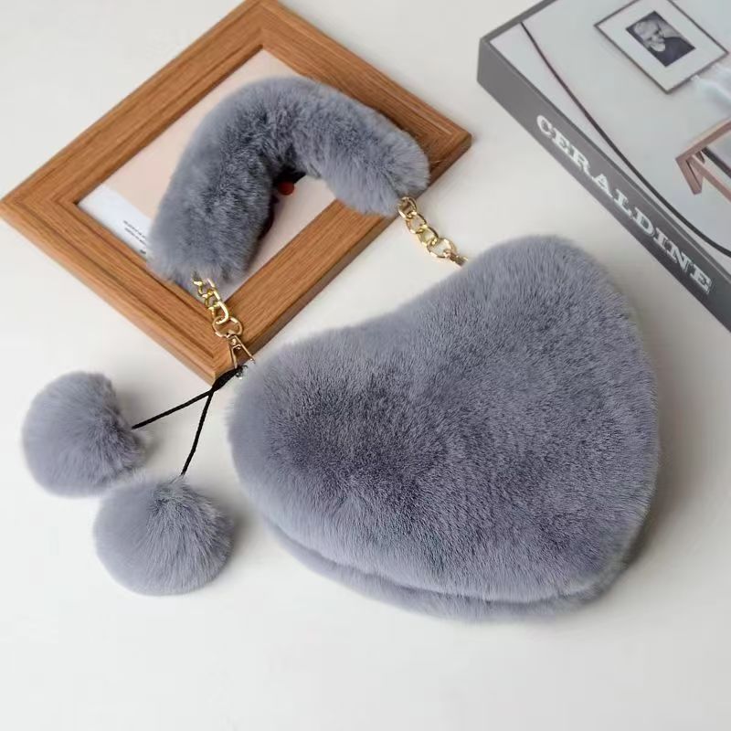 Faux Rabbit Fur Handbag Fashionable Women's Heart-shaped Handbag Single-shoulder Crossbody Bag Large-capacity Coin Purse