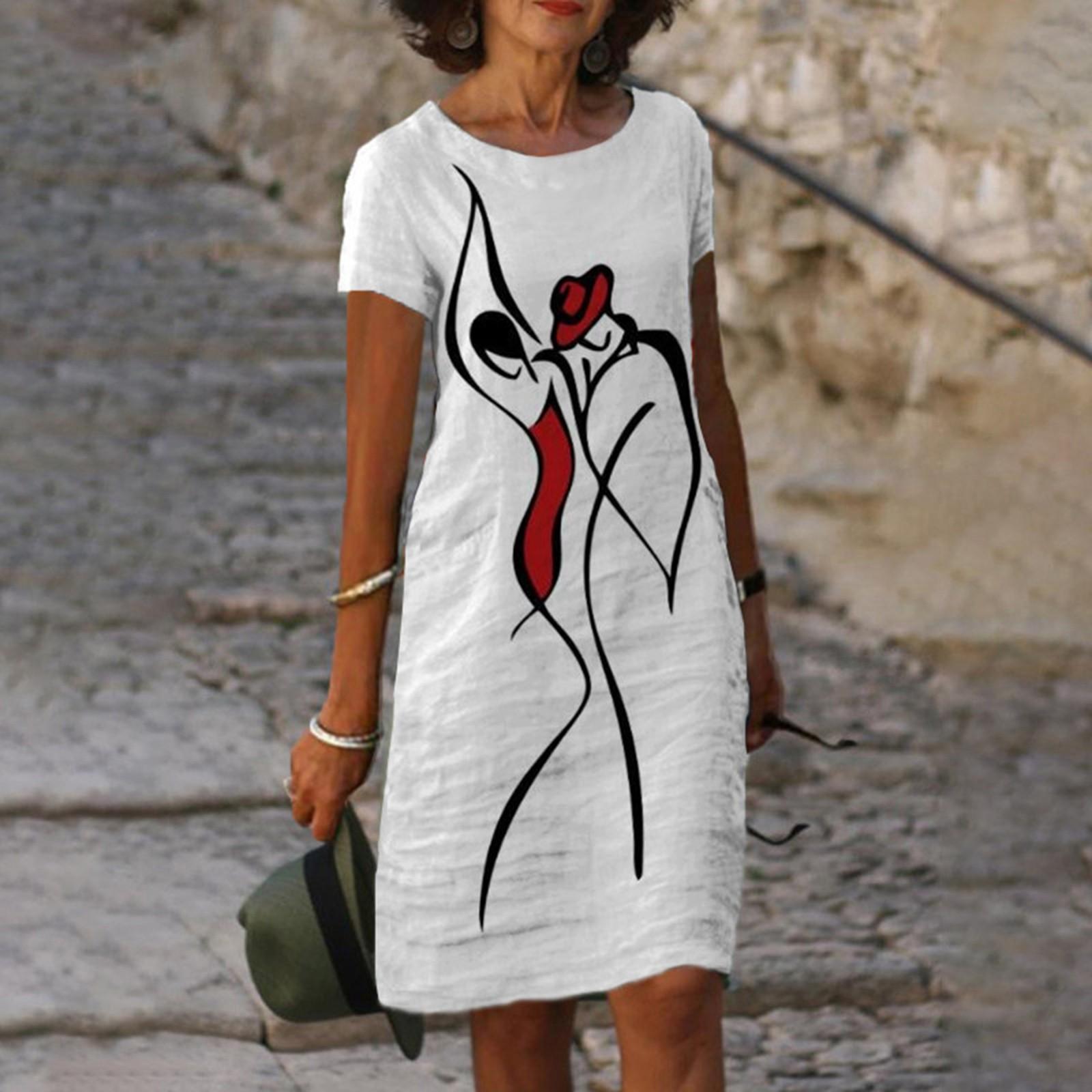 Women s Fashion Summer New Trend Positioning Print Round Neck Short Sleeve Dress XXL хаки