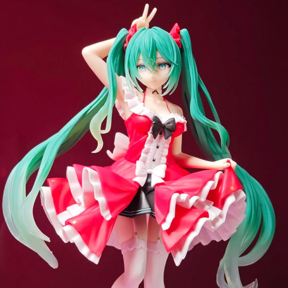 Anime New hatsune miku figure mini character ornaments kawai pink green hatsune table decoration for home adult toy kid birthday
