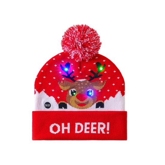 Knitting Hat With Led Lights Santa Claus Deer Christmas Tree