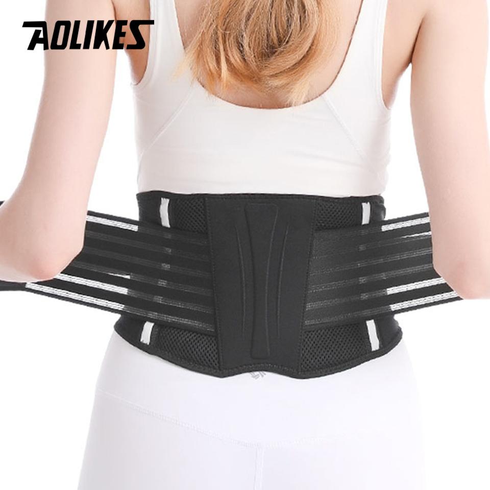 Aolikes Reflective Running Waist Belt Breathable Lumbar Support Brace For Men Women Sports Fitness Pressurize Back Support M