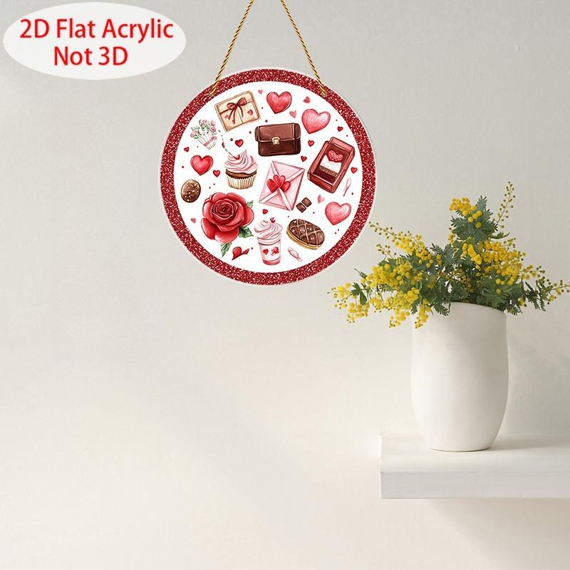 2D Flat Heart-Shaped Acrylic Decoration Sign, Red Rose, Chocolate, and Cupcake Design, Suitable for wall decoration, porch, room, villa, accents Home,