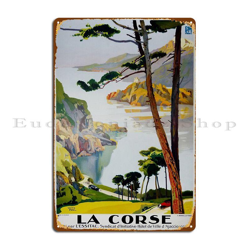 Корсика Винтажный Туристический Плакат Psychesansamour Металлическая Табличка Кухня Паб Тарелки Персонализированная Стена Пещера Ретро Жестяной Знак Плакат 20x30cm