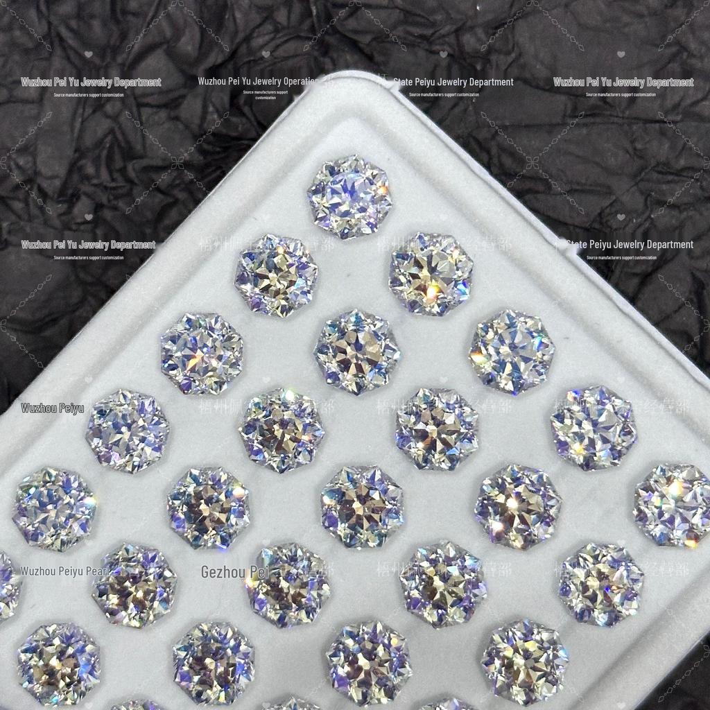 Octagonal Queen Cut Zircon Gem, 6/8mm, Super Sparkle Coated for DIY Jewelry