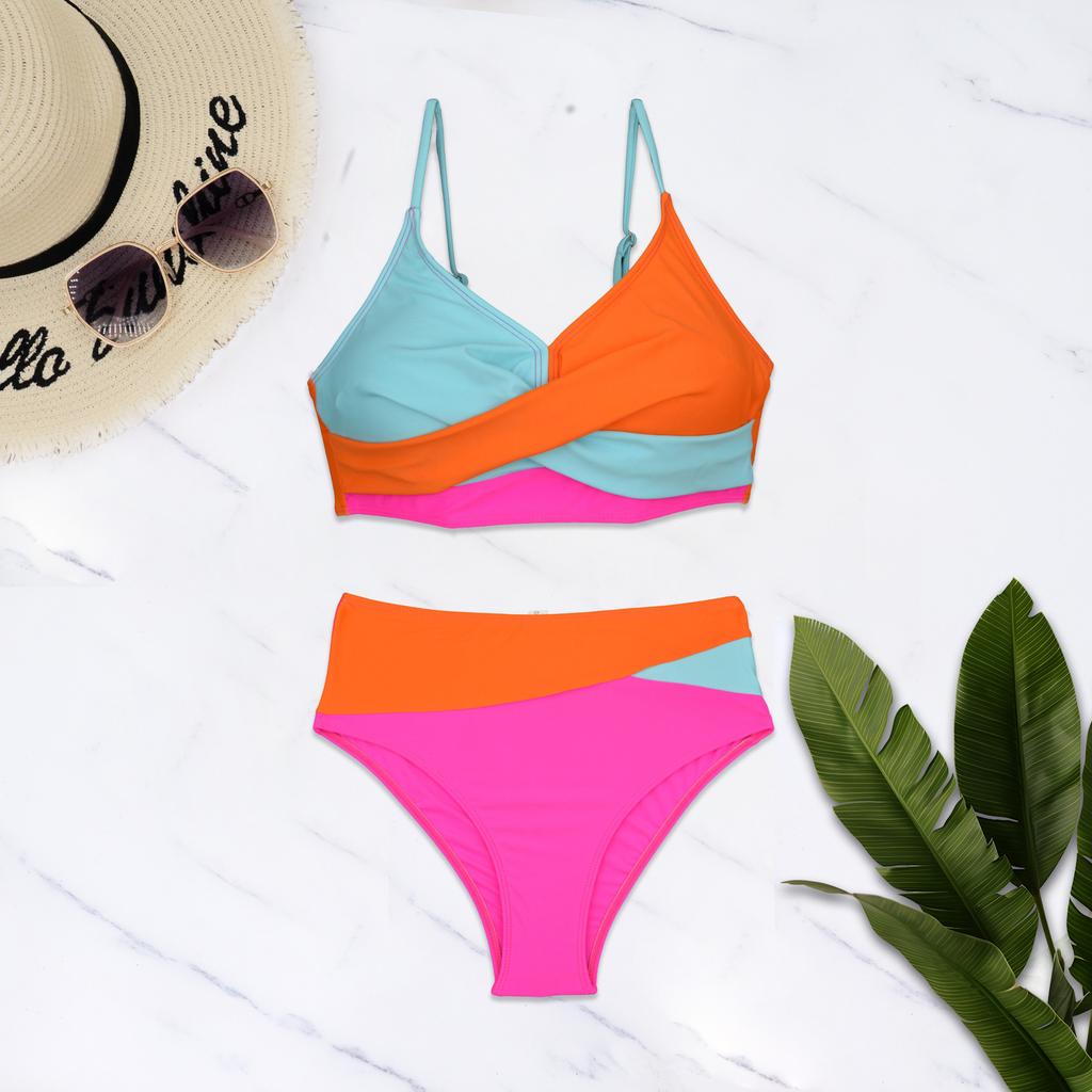 Nuevo Bikini de Una Pieza para Mujer Ropa de Baño Deportiva Espalda Descubierta Estampado Traje de Baño Patchwork Ropa de Playa