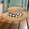 Hat Women's Summer Vacation Rhombus Top Hat British Vintage Sunshade Sunscreen Seaside Beach Straw Hat