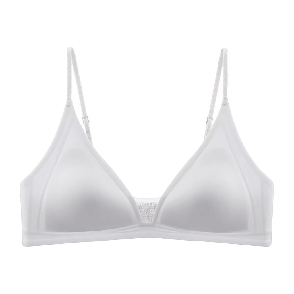 Sexy Underwear Women's Small Breasts French Deep V Satin Premium Feeling Thin Shoulder Straps Thin Seamless Triangular Cup Gathering Bra