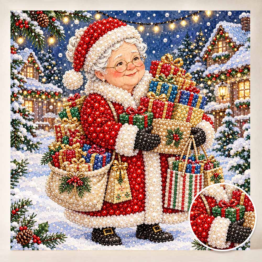 DIY Pearl Diamond Painting Art Kit with Frame. Mrs. Claus Christmas Gift Home Wall Decor Craft Kit. Wall Decoration Gift