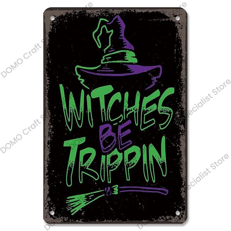 Happy Halloween Retro Poster Metal Plate Jack-O-Lantern Black Cat Witch Metal Tin Signs Vintage Halloween Party Living Room Home