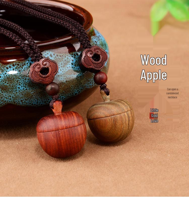 Ethnic Sandalwood Apple Pendant Necklace, Long Wooden Accessory for Women & Men, Openable Sweater Chain