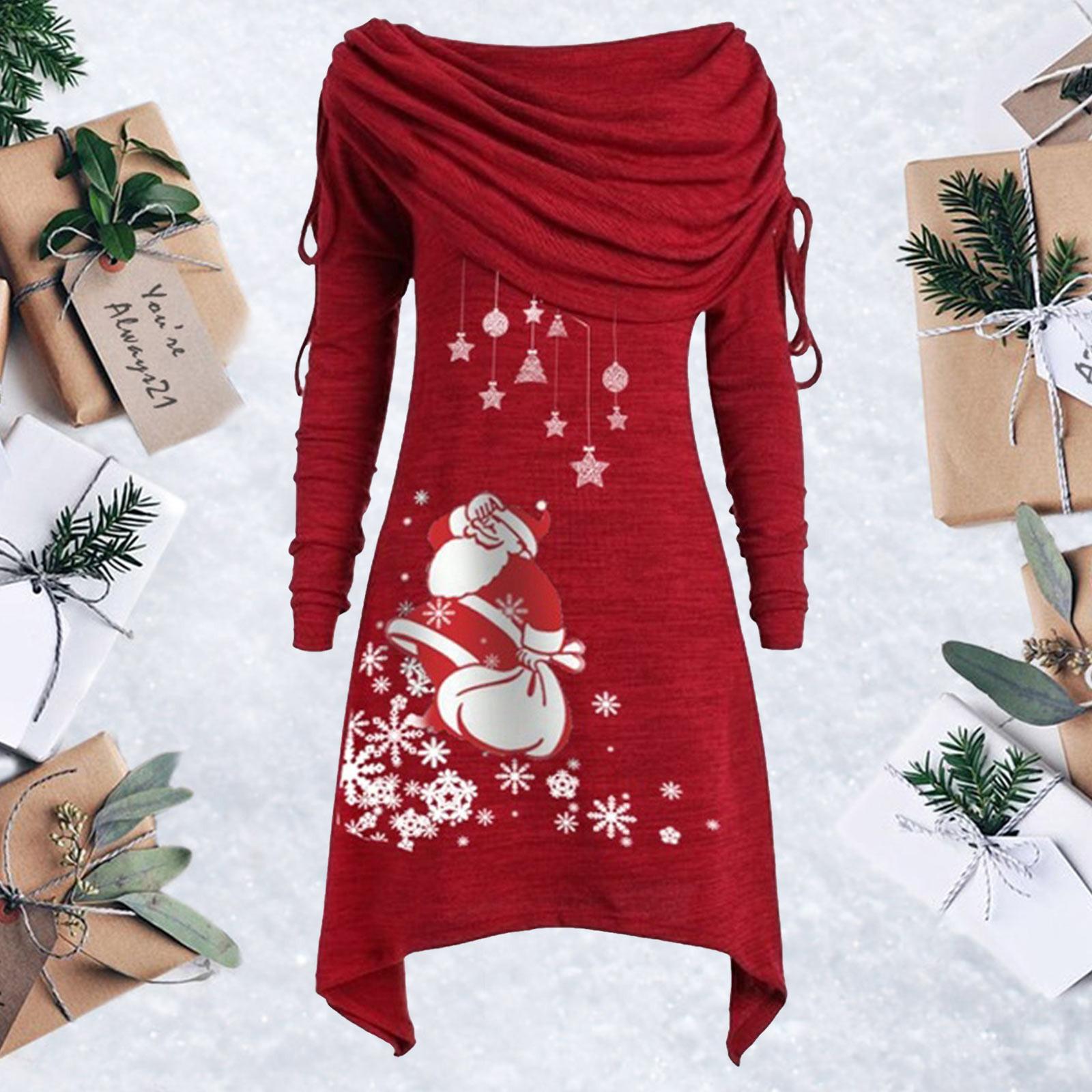 

Women s Christmas Dress, Sling Strap Christmas Holiday Dress, Snowflake Santa Print A-Line Dress XXXXXL красный